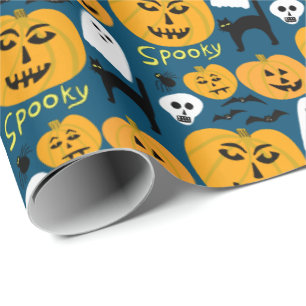 Charming Halloween Pumpkins Spooky Ghost Wrapping Paper