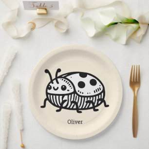 Charming Hand-Drawn Beetle Illustration  Paper Plate