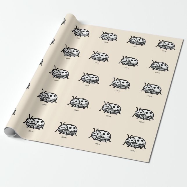 Charming Hand-Drawn Beetle Illustration  Wrapping Paper (Unrolled)
