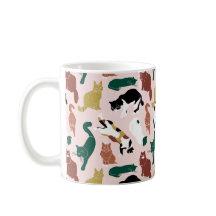 Charming hand-drawn cats on pink background