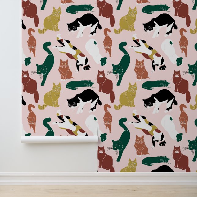 Charming hand-drawn cats on pink background wallpaper (Application)