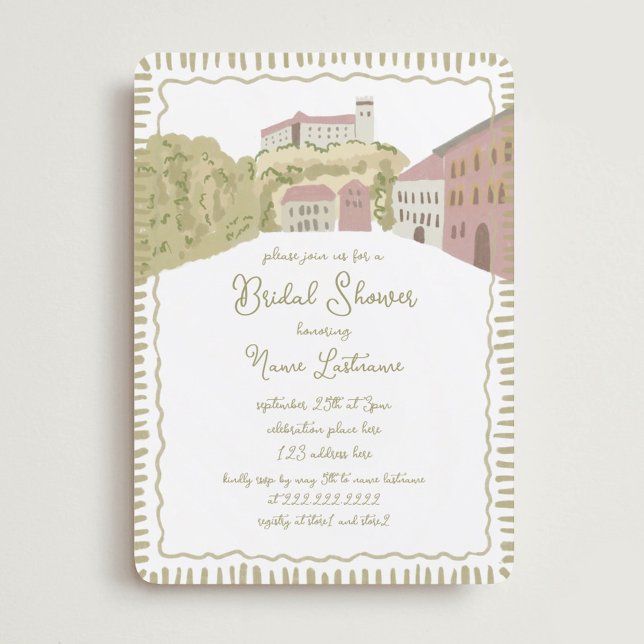 Charming Hand Drawn Ljubljana Castle Bridal Shower Invitation (Creator Uploaded)