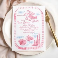 Charming Hand Drawn Pink Mermaid Bridal Shower