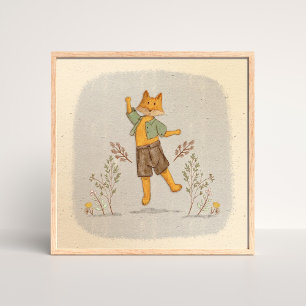 Charming Hand-drawn Whimsical Fox with Botanical Poster