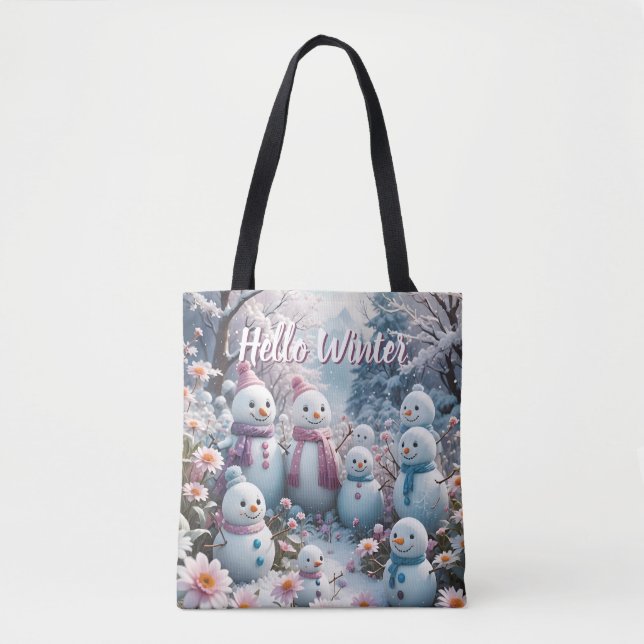 Charming Happy Snowman Family Winter Tote Bag (Front)