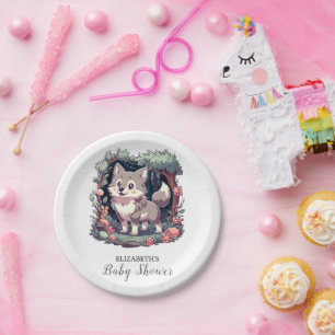 Charming Happy Wolf Baby Shower Paper Plate