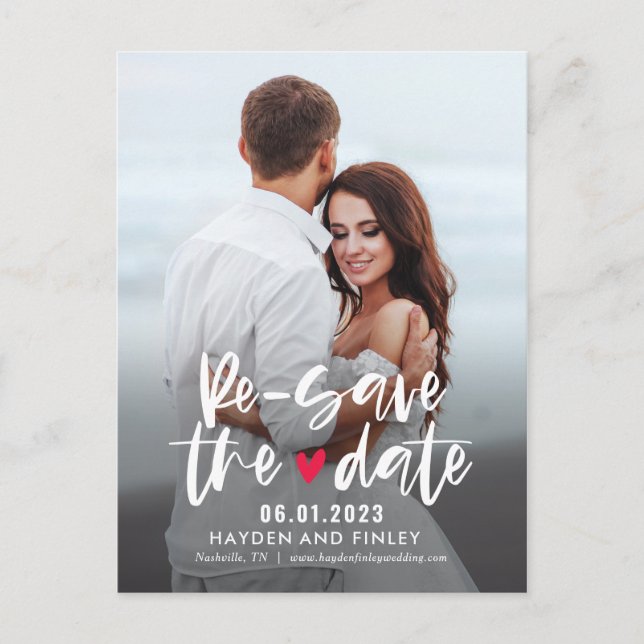 Charming Heart EDITABLE COLOR Re-Save The Date Postcard (Front)