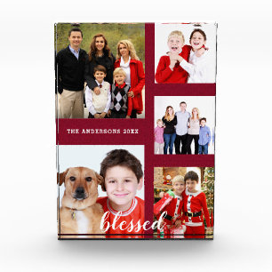 Charming Holiday Family Photo Collage Monogram Block