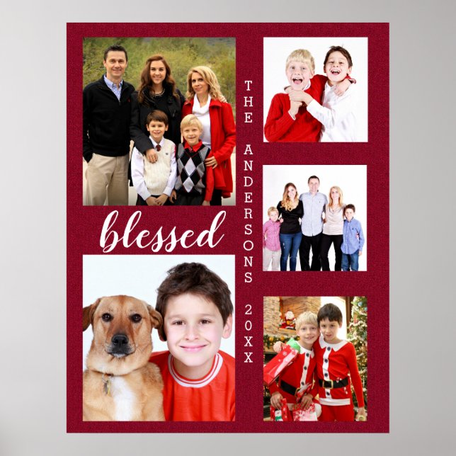 Charming Holiday Family Photo Collage Monogram Poster (Front)