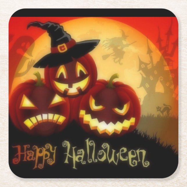 charming holiday pumpkins square paper coaster (Front)