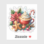 Charming Hot Cocoa and Gingerbread Men Christmas<br><div class="desc">Sweet warm and cosy illustration of a warm mug of hot chocolate topped with whipped cream and a candy cane to stir with. A watercolor gingerbread man,  Christmas ornaments and a pretty red poinsettia adorning the cup of hot cocoa.</div>