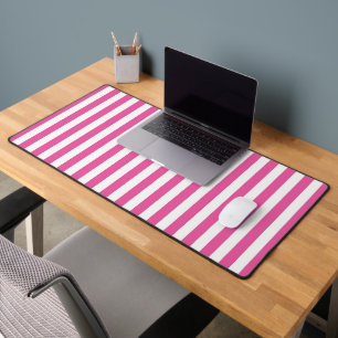 Charming Hot Pink and White Vertical Stripes Desk Mat