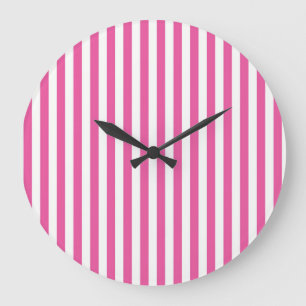 Charming Hot Pink and White Vertical Stripes Large Clock