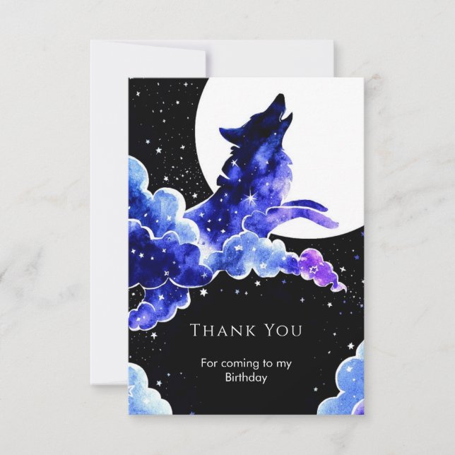 Charming Howling Wolf Birthday Thank You Card (Front)