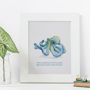 Charming Inspirational Watercolor Blue Octopus Poster