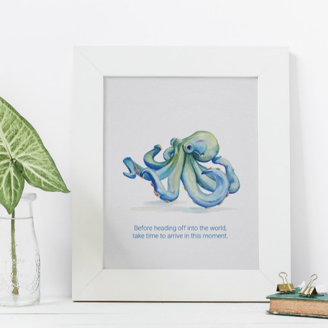 Charming Inspirational Watercolor Blue Octopus Poster (Wall Art Charming Watercolor Blue Octopus posters custom print)
