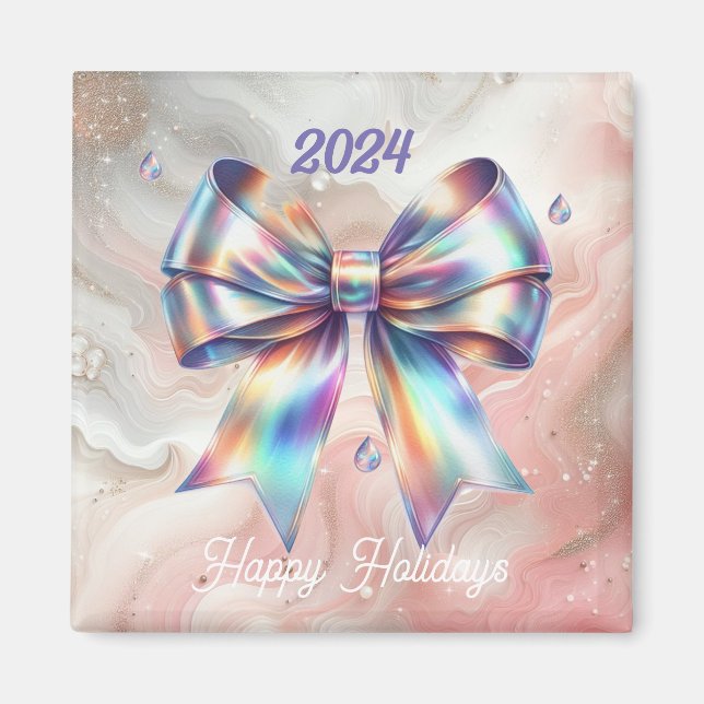 Charming Iridescent Bow Year Accent Magnet (Front)