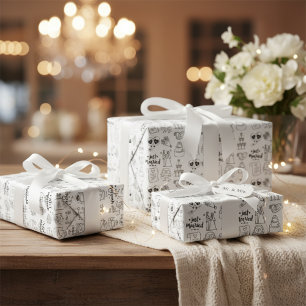 Charming Just Married Icon Pattern Wrapping Paper