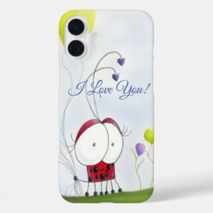 Charming Ladybug with Colorful Heart Balloons iPhone 16 Plus Case