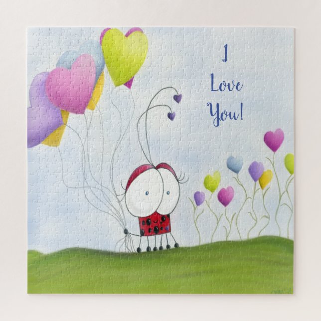 Charming Ladybug with Colourful Heart Balloons Jigsaw Puzzle (Vertical)