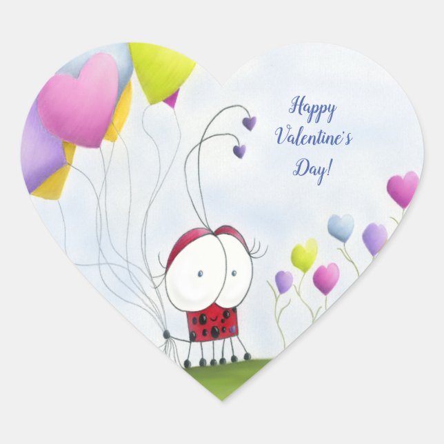 Charming Ladybug with Colourful Heart Balloons Sticker (Front)