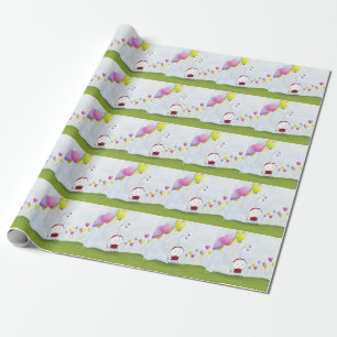 Charming Ladybug with Colourful Heart Balloons Wrapping Paper