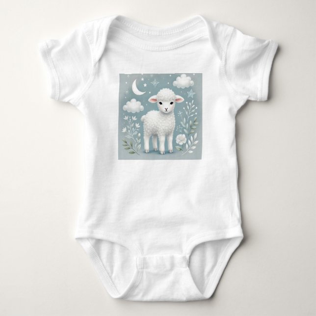 Charming Lamb Moon Clouds  Baby Bodysuit (Front)