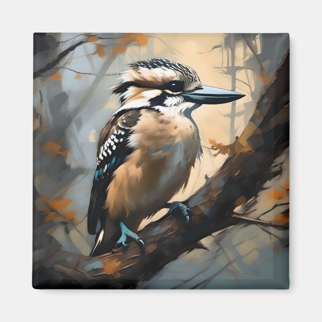 Charming Laughter: Kookaburra in Oil Paint Magnet (Front)