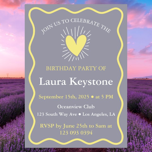 Charming Lavender & Lemon Yellow Retro Wavy Invitation (Creator Uploaded)