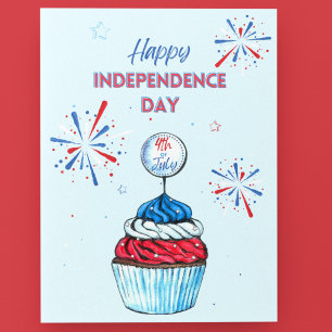 Charming Light Blue and Red Patriotic Cupcake Holiday Postcard