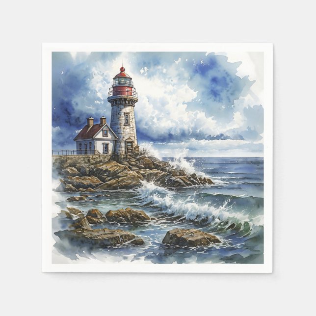 Charming Lighthouse with Waves Napkin (Front)