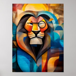 Charming Lion – Cubist King with a Monocle Poster