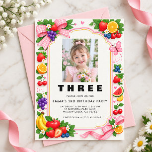 Charming Little Girl Third Birthday Photo Invitation