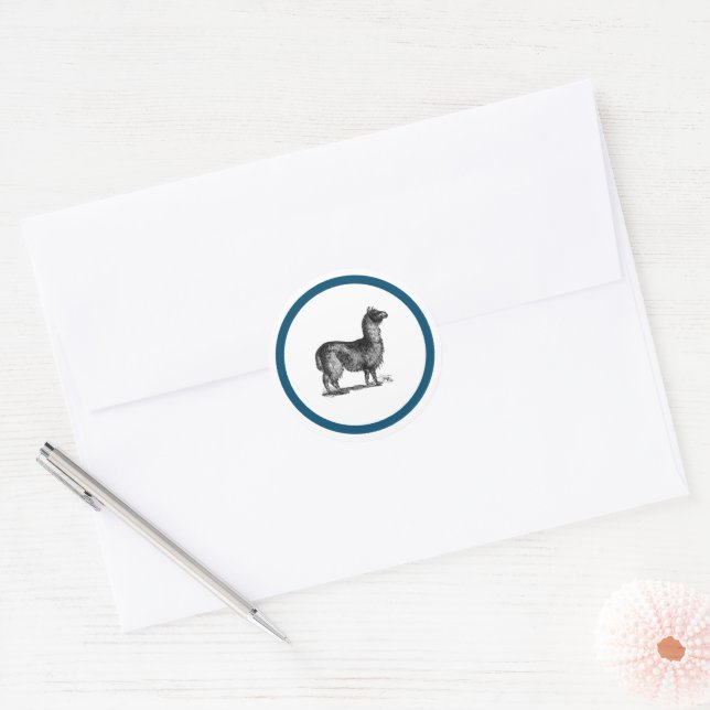Charming Llama Sketch, Cute Animal Ink Drawing Classic Round Sticker (Envelope)