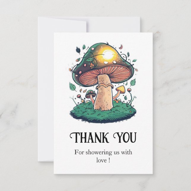 Charming Lovely Mushroom Baby Shower Thank You Card (Front)