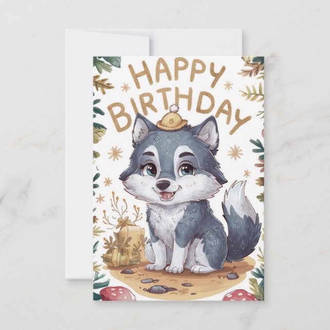 Charming Lovely Wolf Digital Birthday Card (Front)