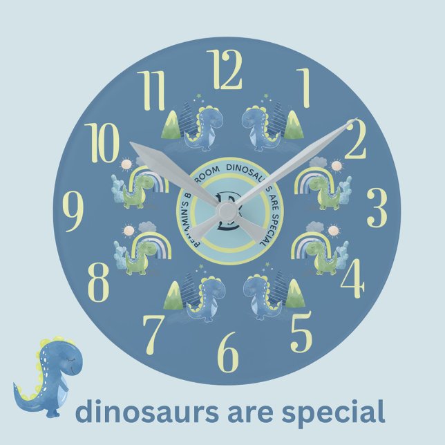 Charming Magical Blue Personalized Dinosaur  Round Clock (Creator Uploaded)