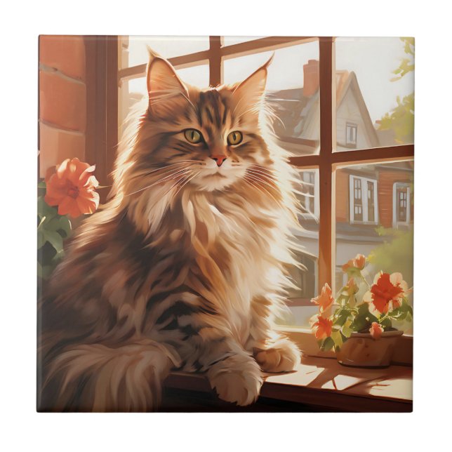 Charming Maine Coon Cat Tile (Front)