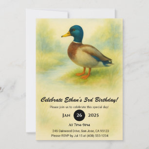 Charming Mallard Watercolor Illustration Birthday Invitation