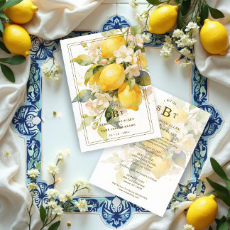 Charming Mediterranean Botanical Floral Lemons Invitation