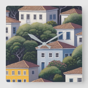Charming Mediterranean Village Wall Square Wall Clock