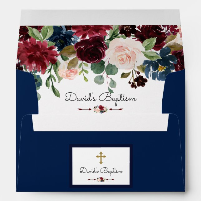 Charming Merlot Navy Blue Floral Baptism Envelope (Back (Bottom))
