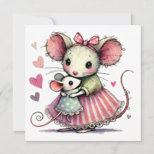 Charming Mice Whimsical Mother’s Day Mom and Child Card