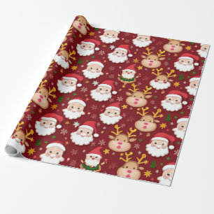 Charming Mini Santa and Reindeer Christmas Pattern Wrapping Paper