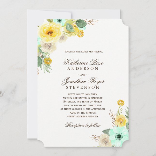 Charming Mint and Yellow Wedding Invitations (Front)