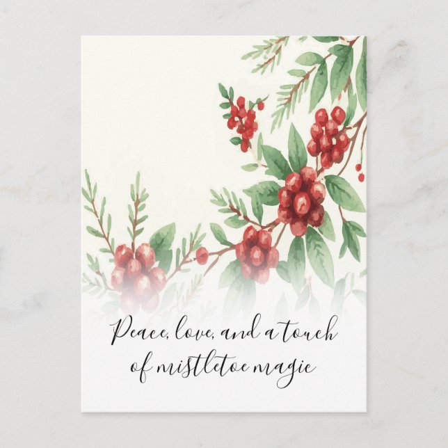 Charming Mistletoe Holiday Greeting Postcard (Front)