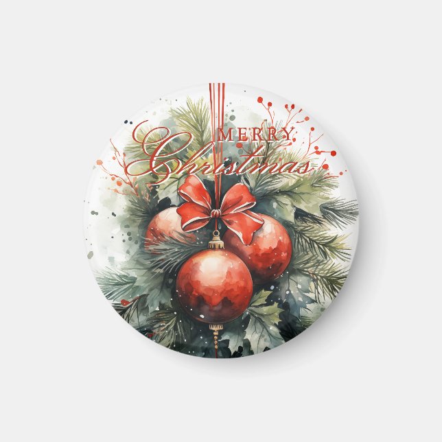 Charming Modern Watercolor Christmas Mistletoe Magnet (Front)