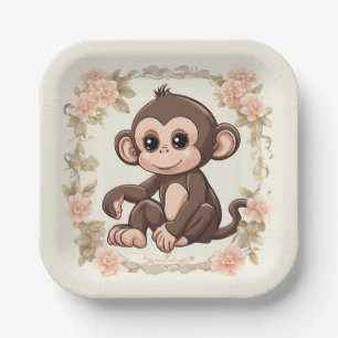 Charming Monkey Paper Plate