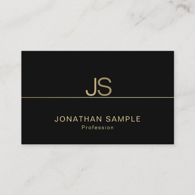 Charming Monogram Modern Elegant Black Gold Luxury Business Card (Front)