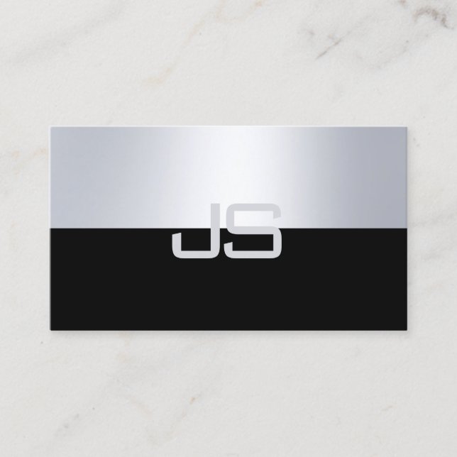Charming Monogram Modern Silver Look Plain Luxury Business Card (Front)